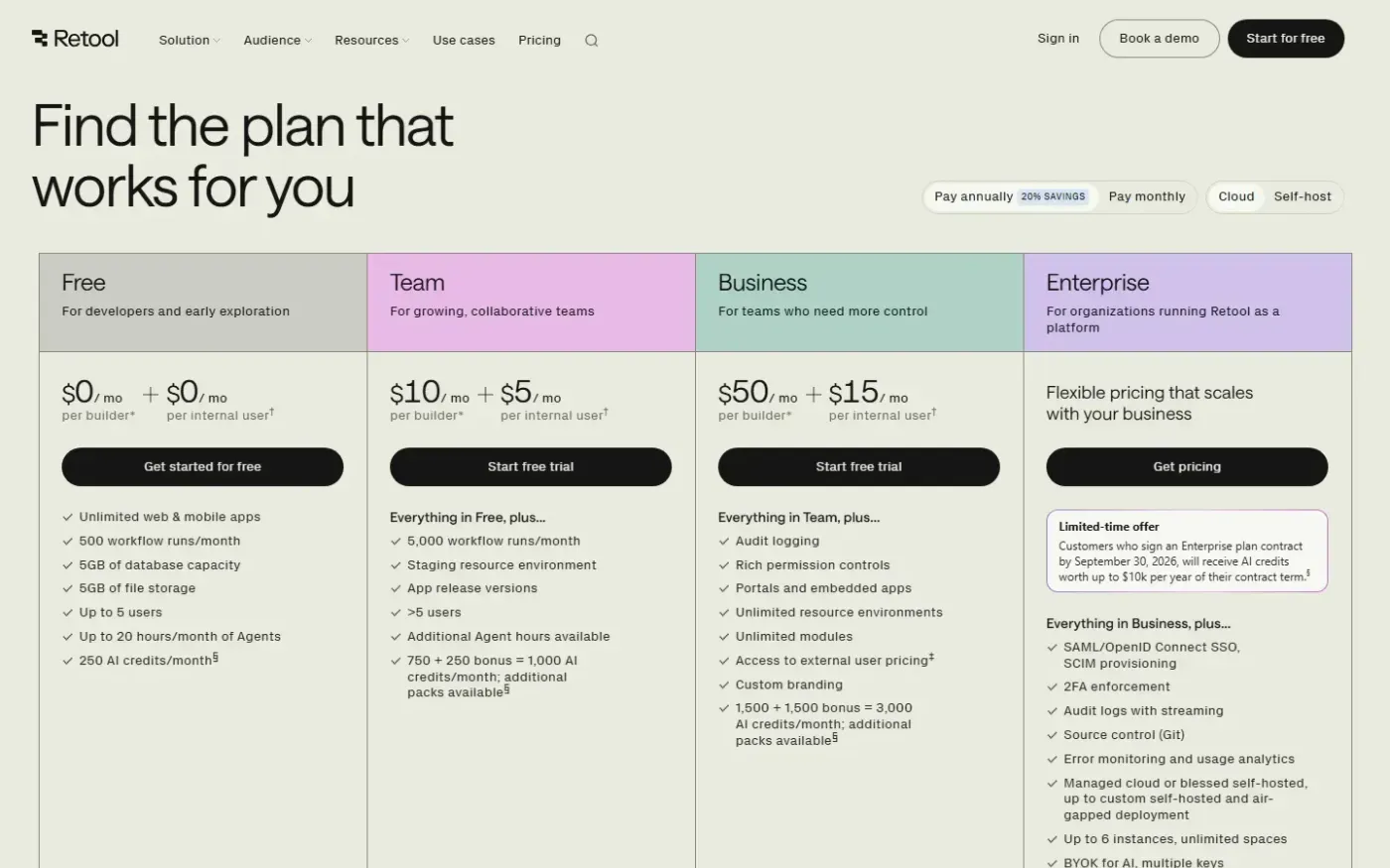 Retool — Pricing page