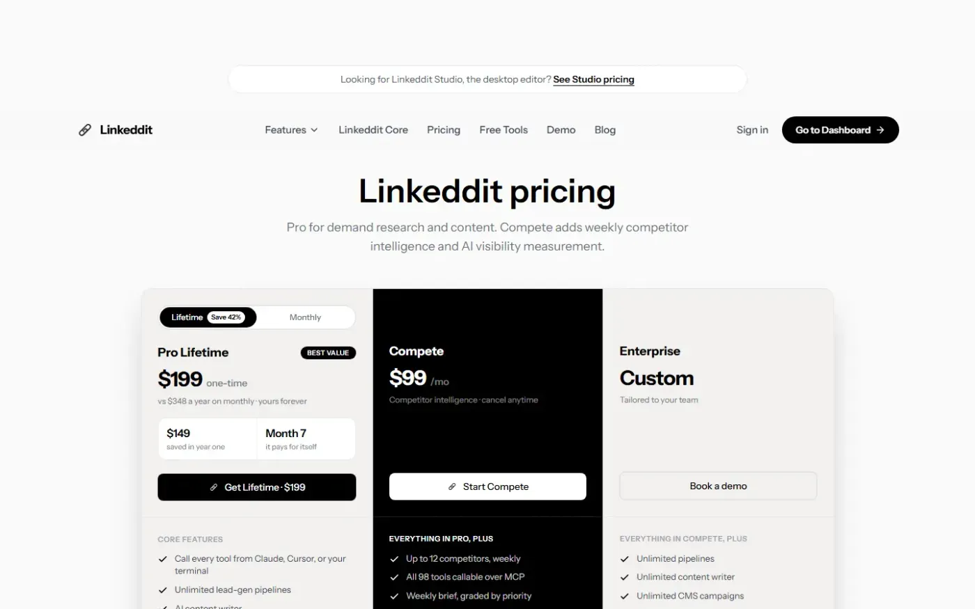 Linkeddit — Pricing page
