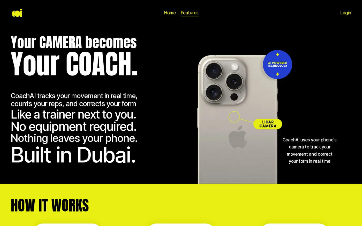 CoachAI — Your iPhone camera watches your form, rep by rep — Features page