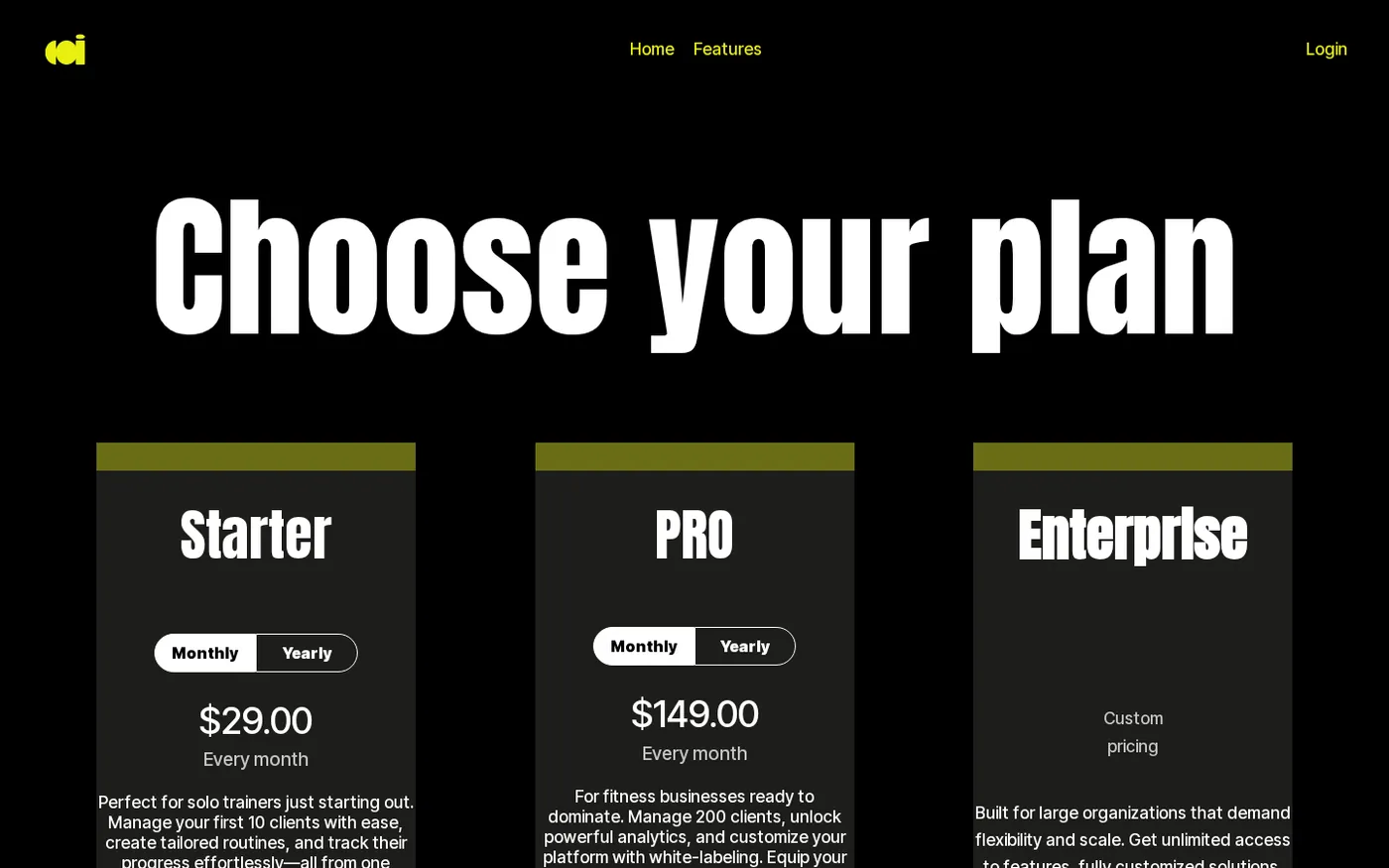 CoachAI — Your iPhone camera watches your form, rep by rep — Pricing page