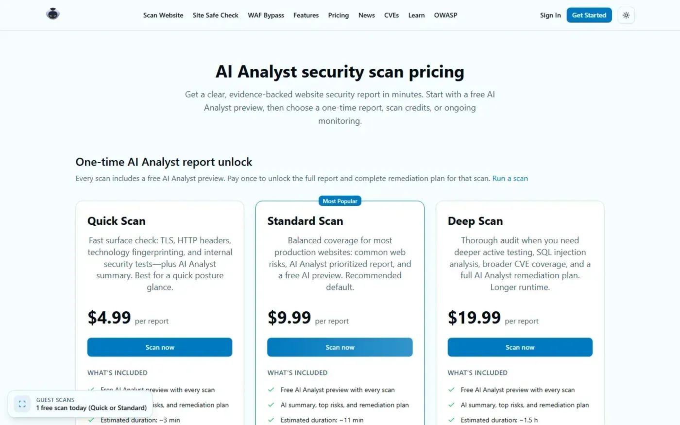 VulnWatch Agency — Branded website security reports for digital agencies — Pricing page