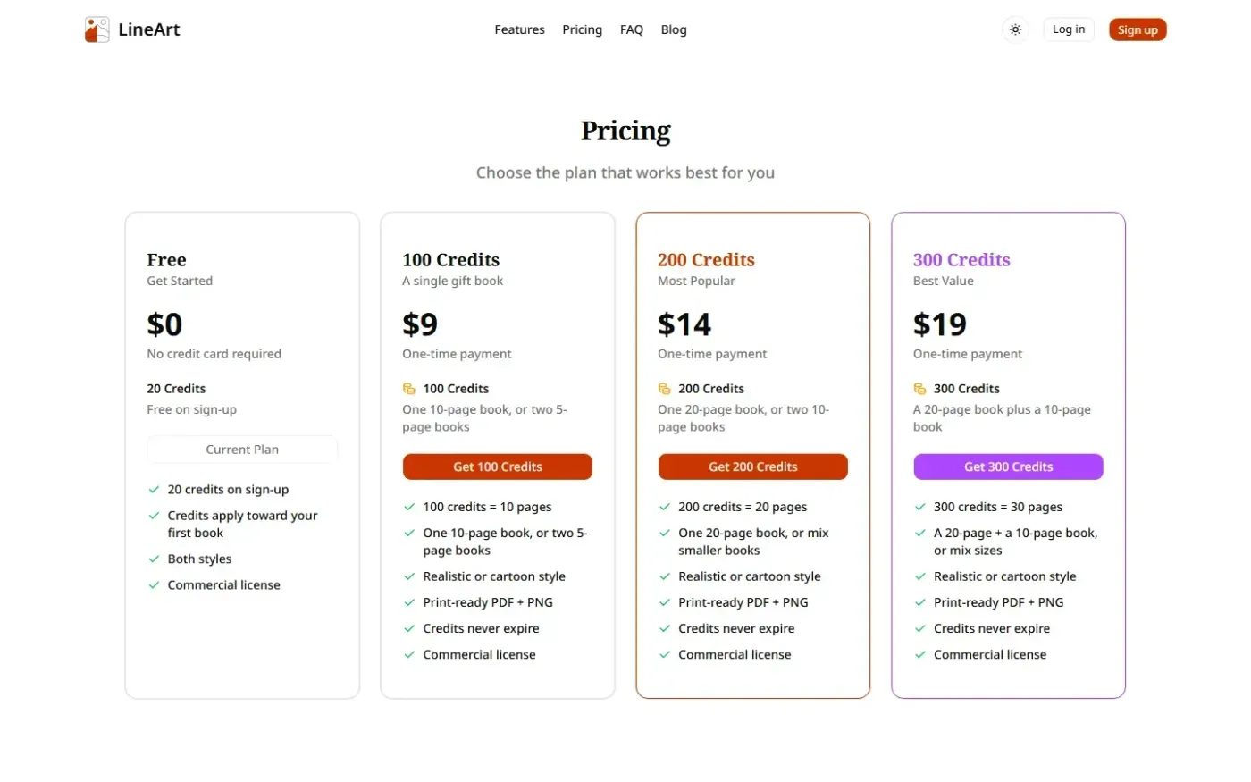Lineart — Pricing page