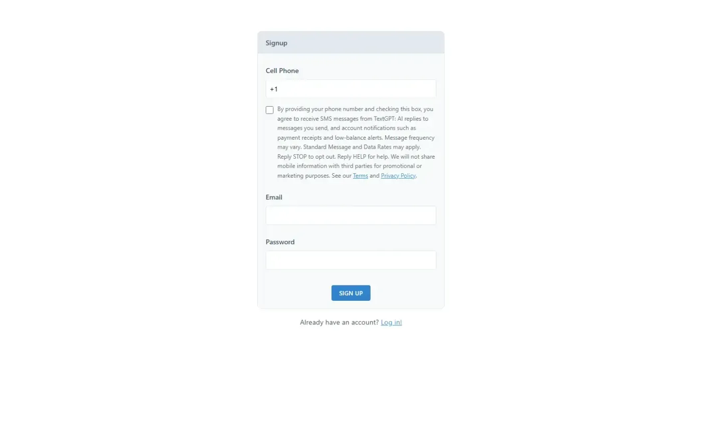 Textgpt — Signup page