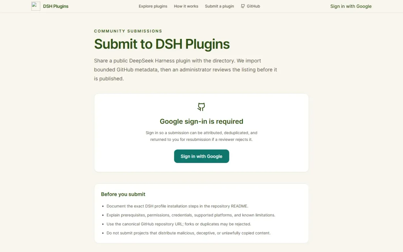Dshplugins — Submit page