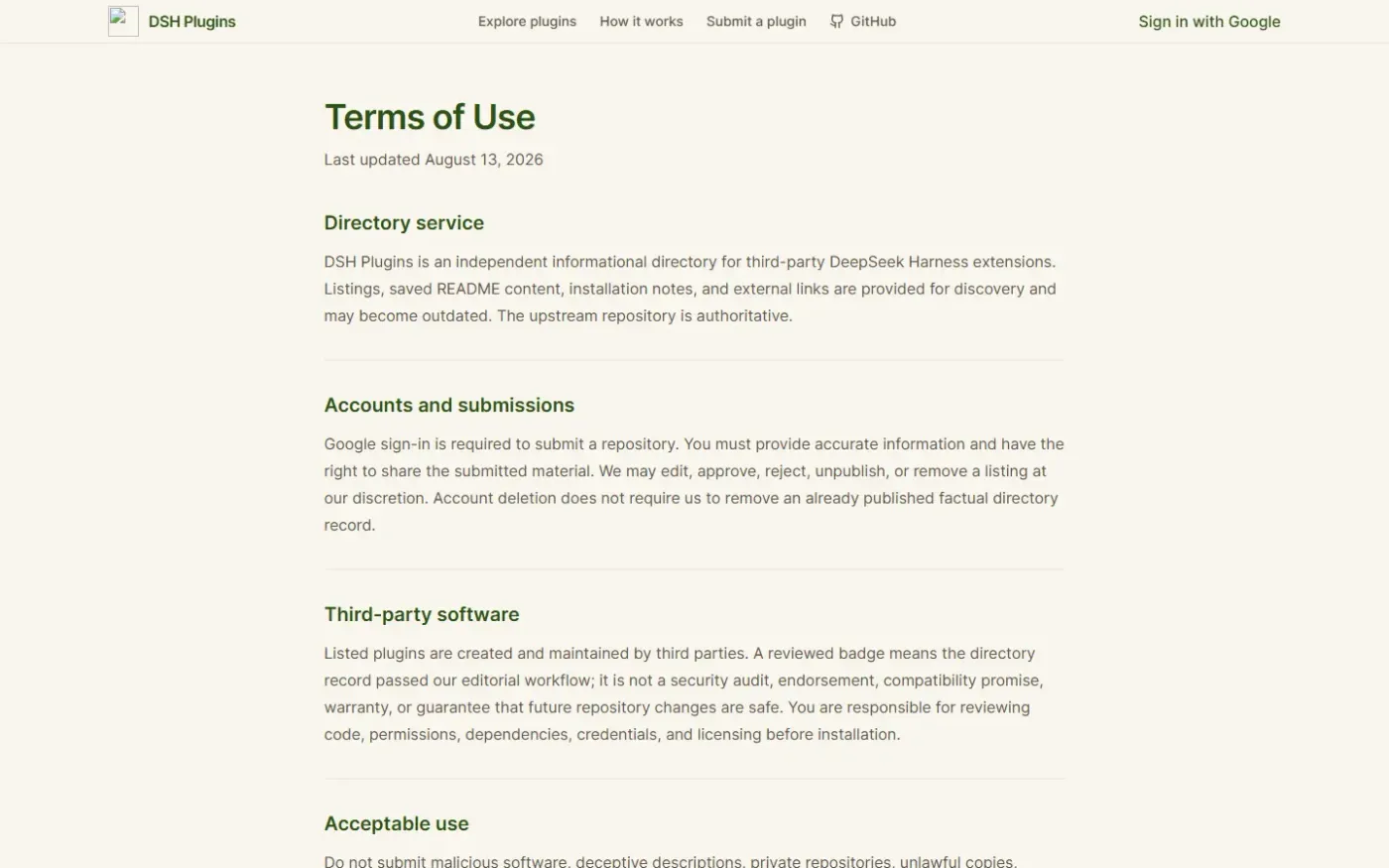 Dshplugins — Terms page
