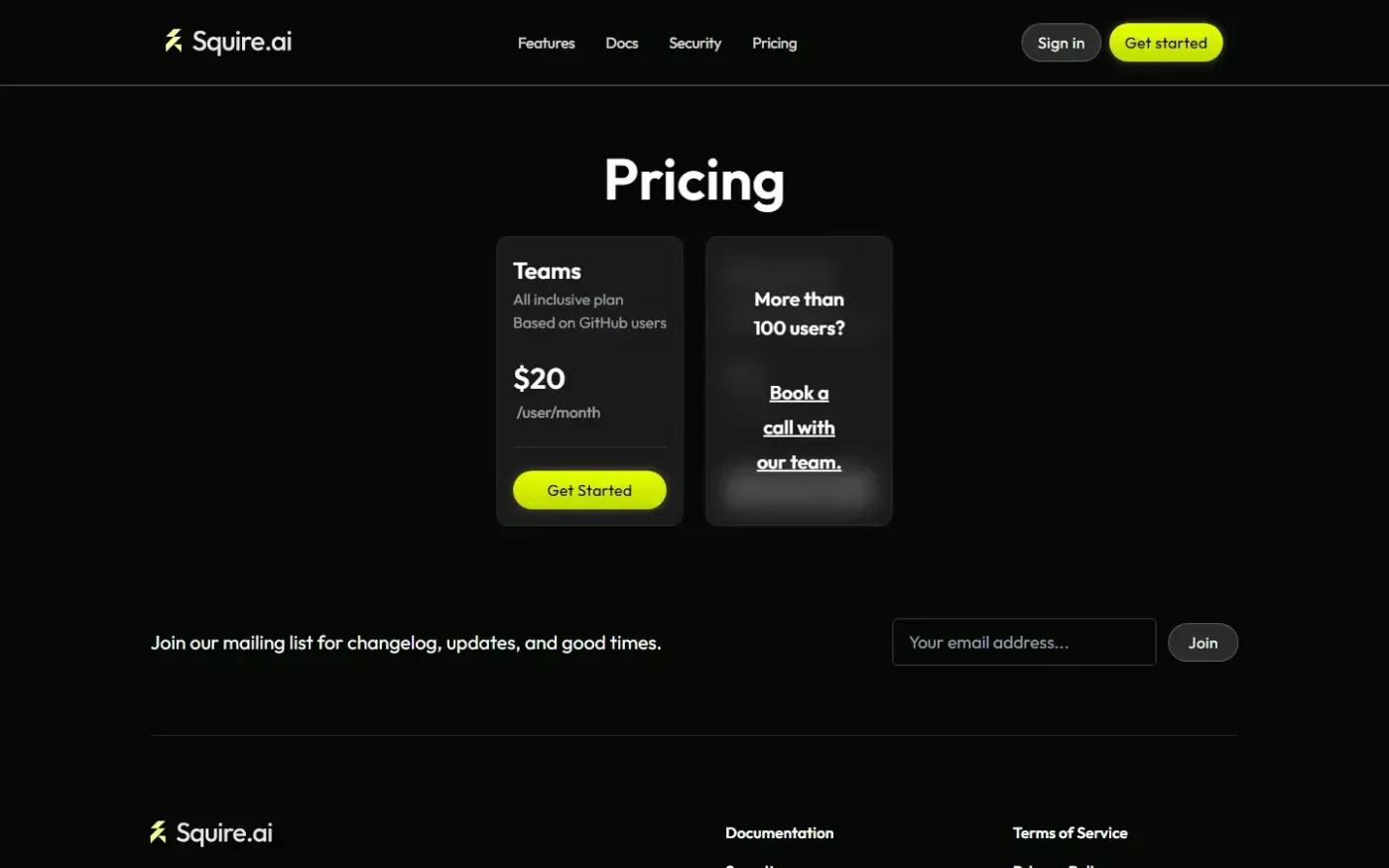 Squire — Pricing page