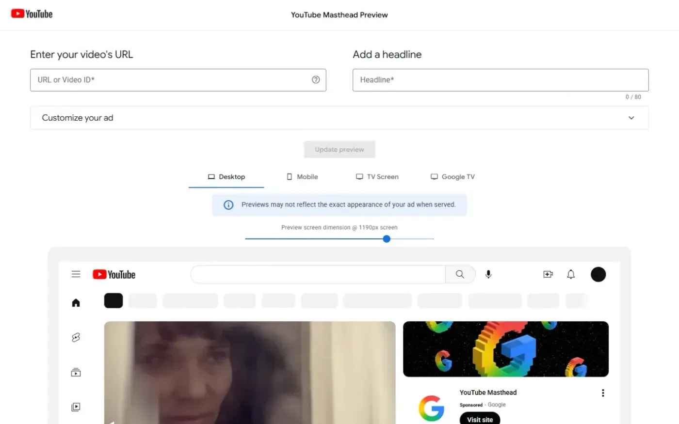 Youtube — Videomasthead page