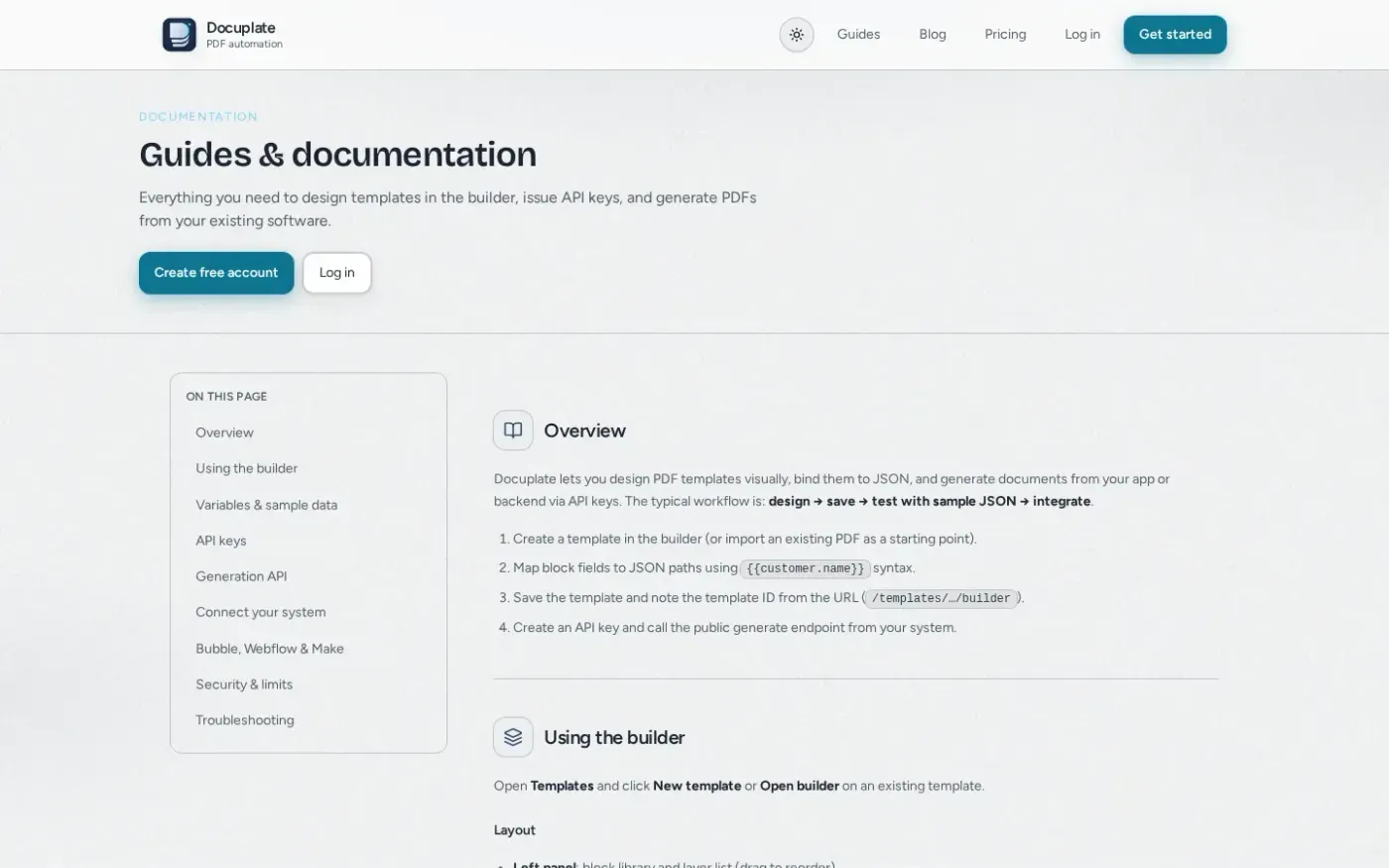Docuplate — Guides page