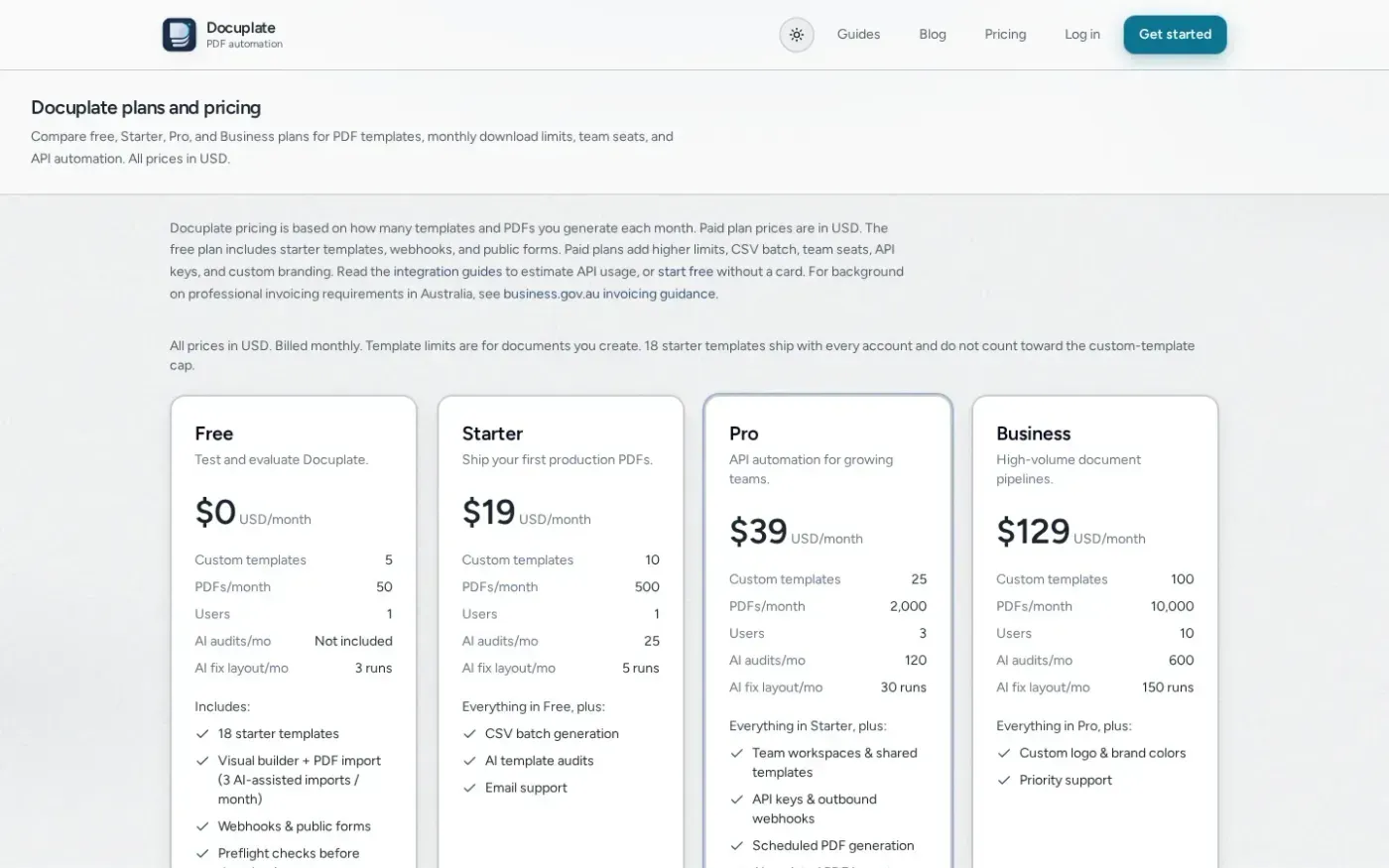 Docuplate — Pricing page