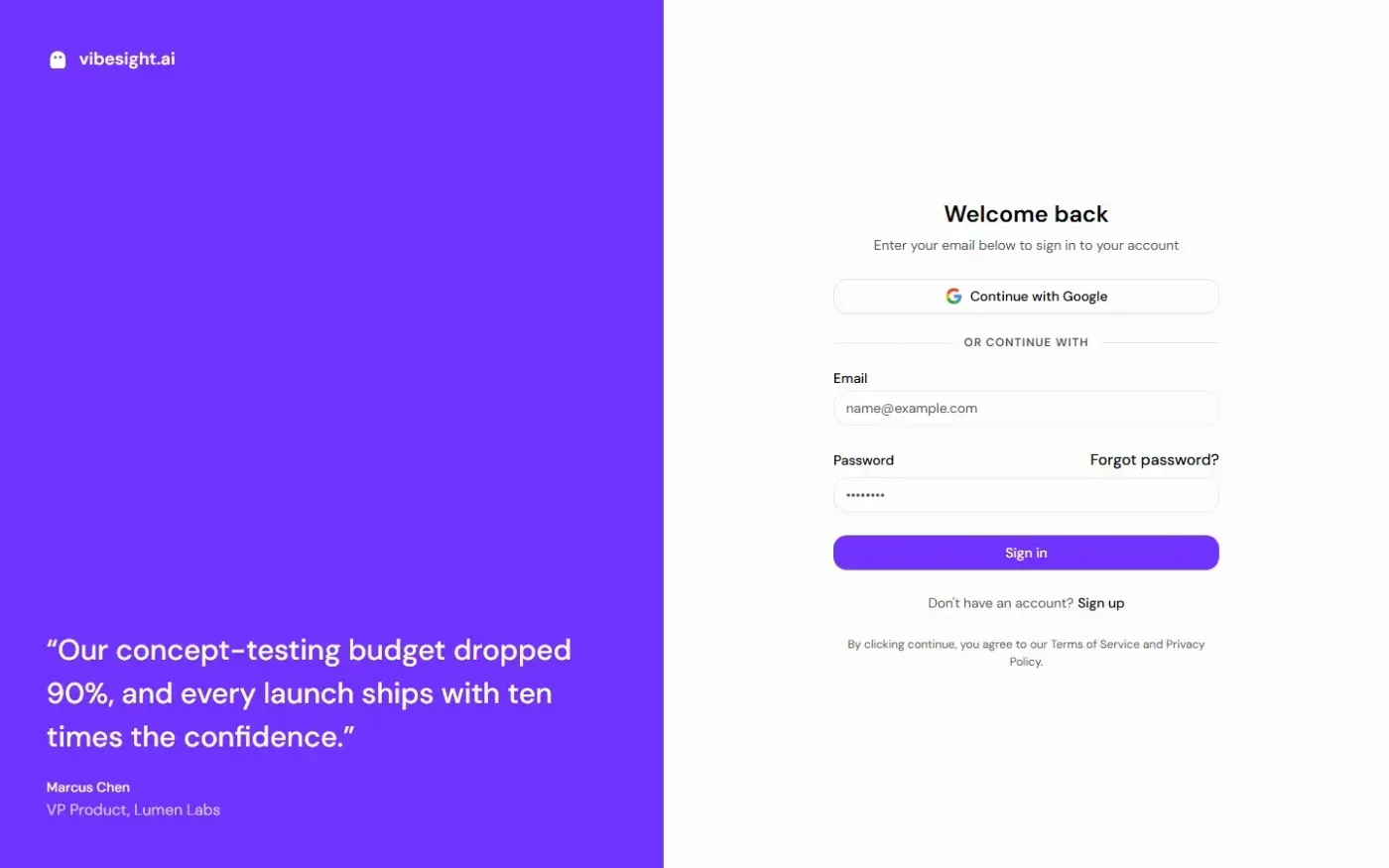 vibesight.ai —  Pressure-test an idea with a synthetic focus group — Home page