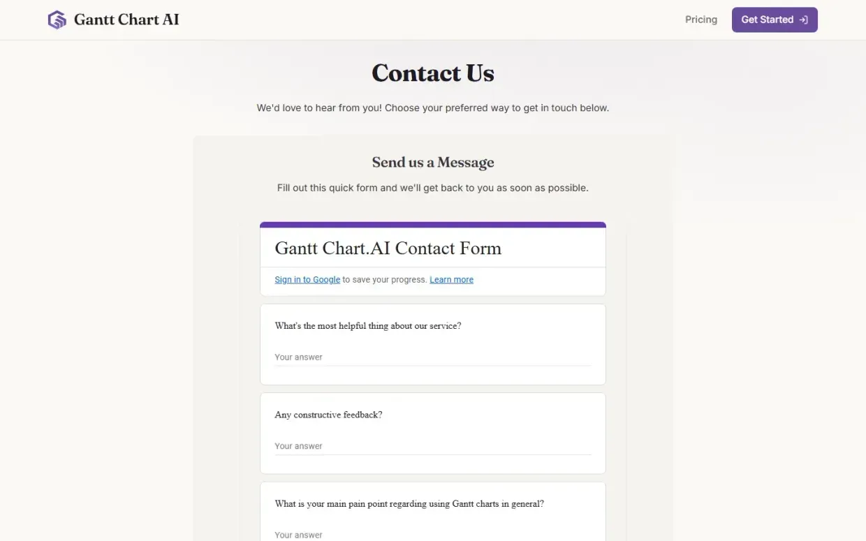 Ganttchart — Contact page