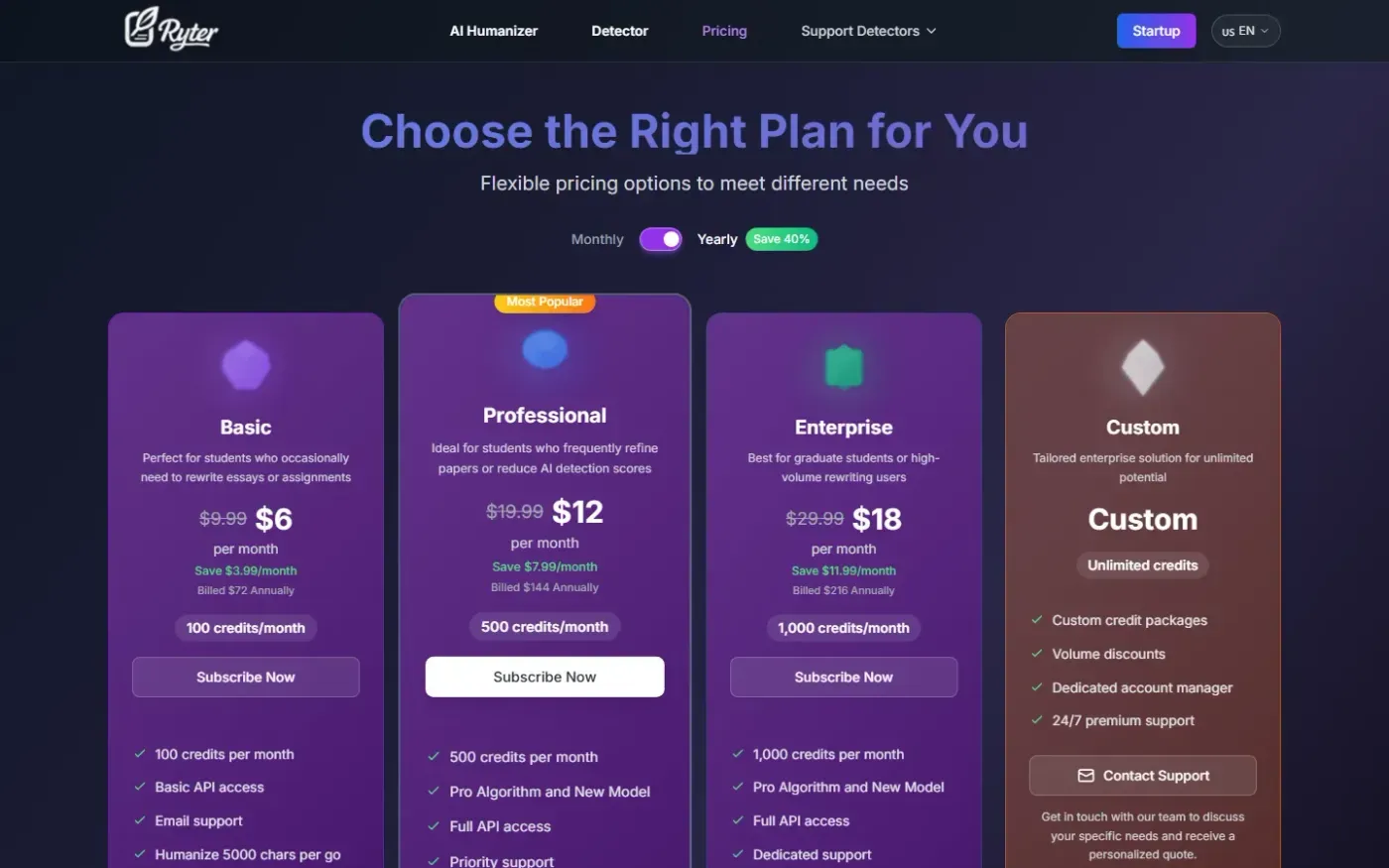 Ryter — Pricing page