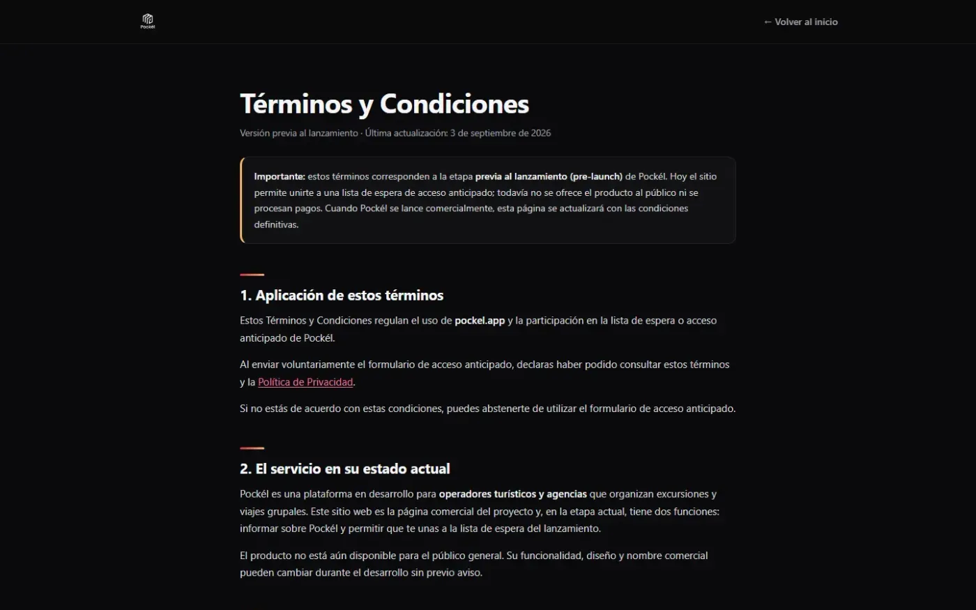 Pockel — Terms page