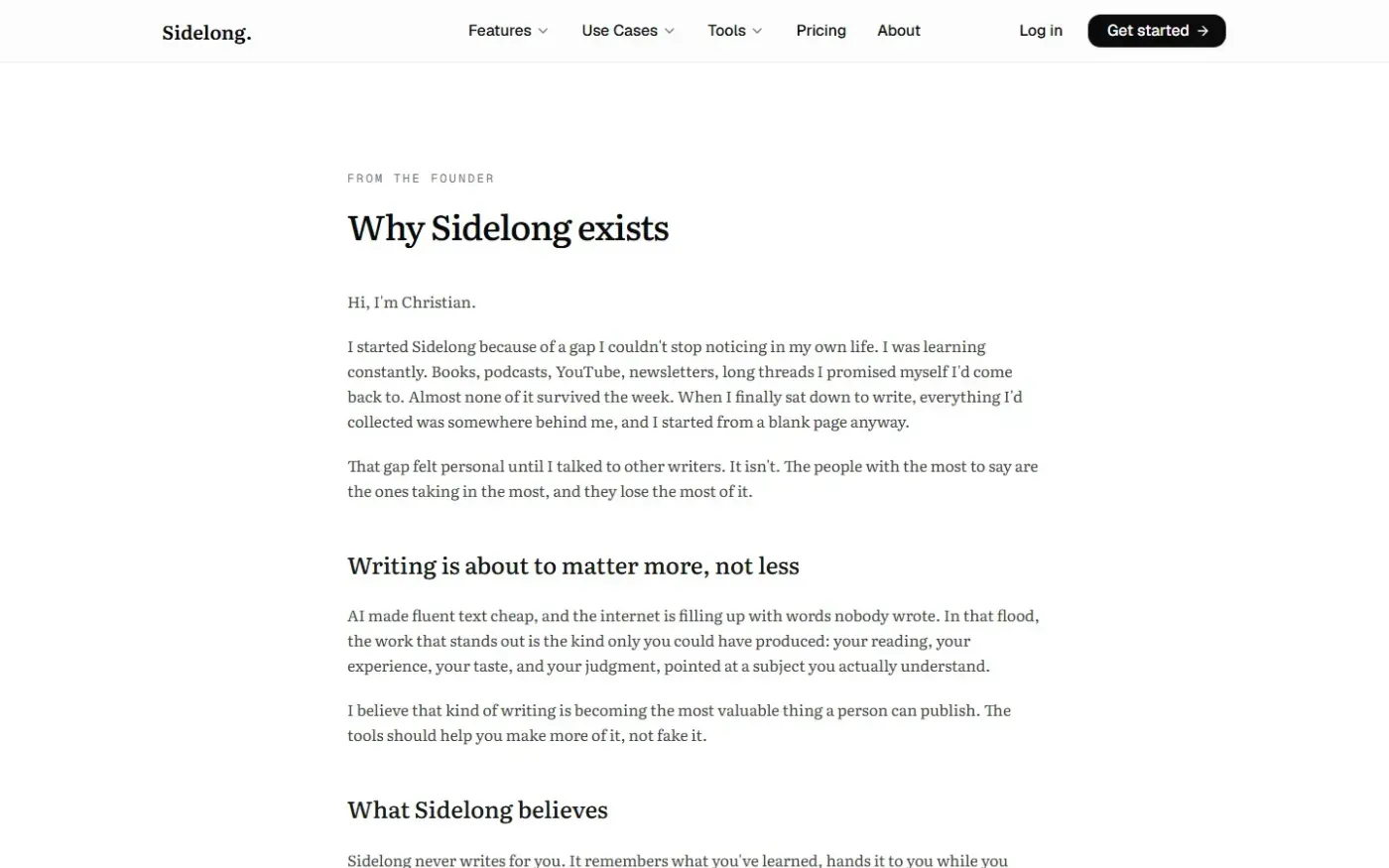 Sidelong — About page