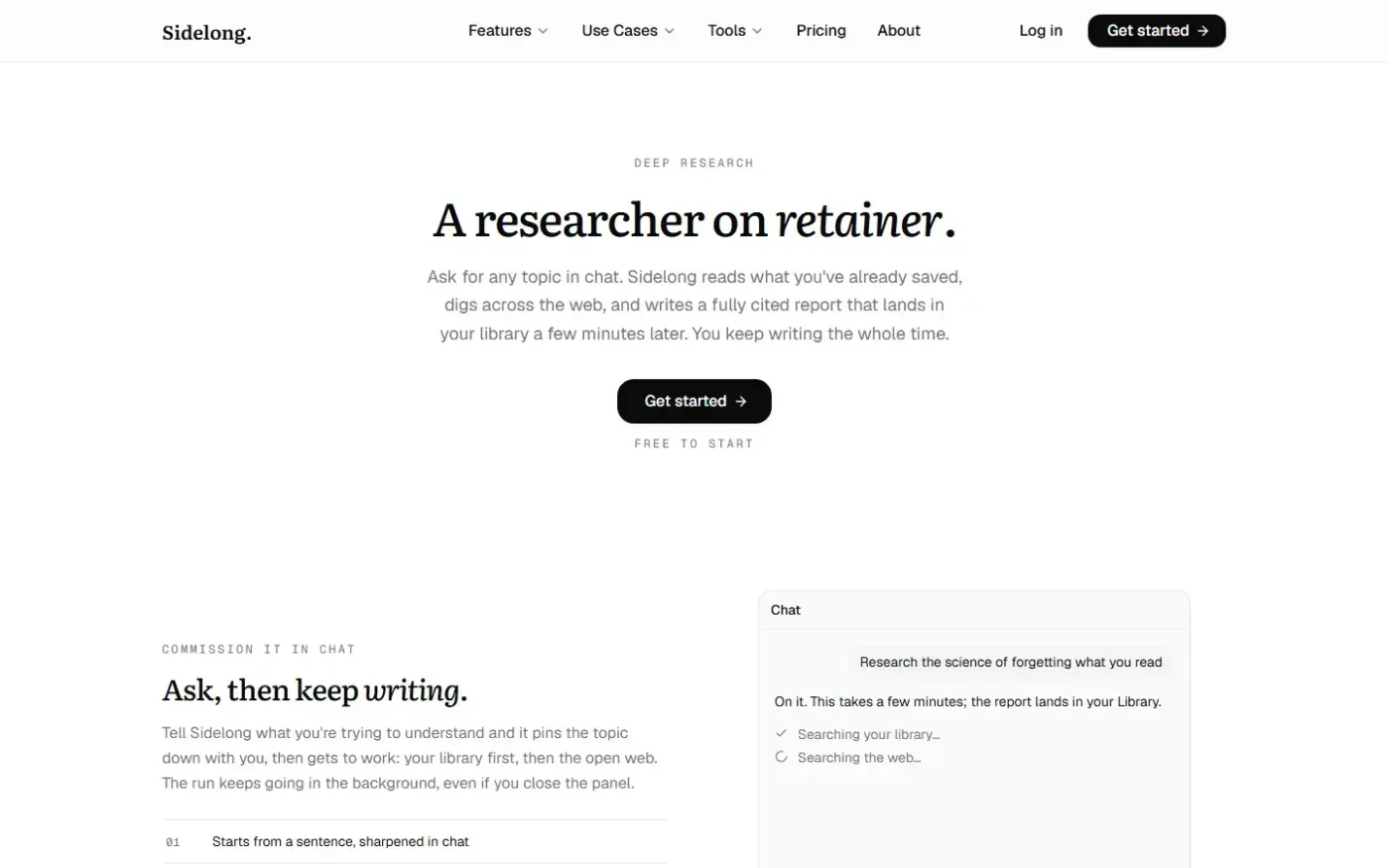 Sidelong — Tools page