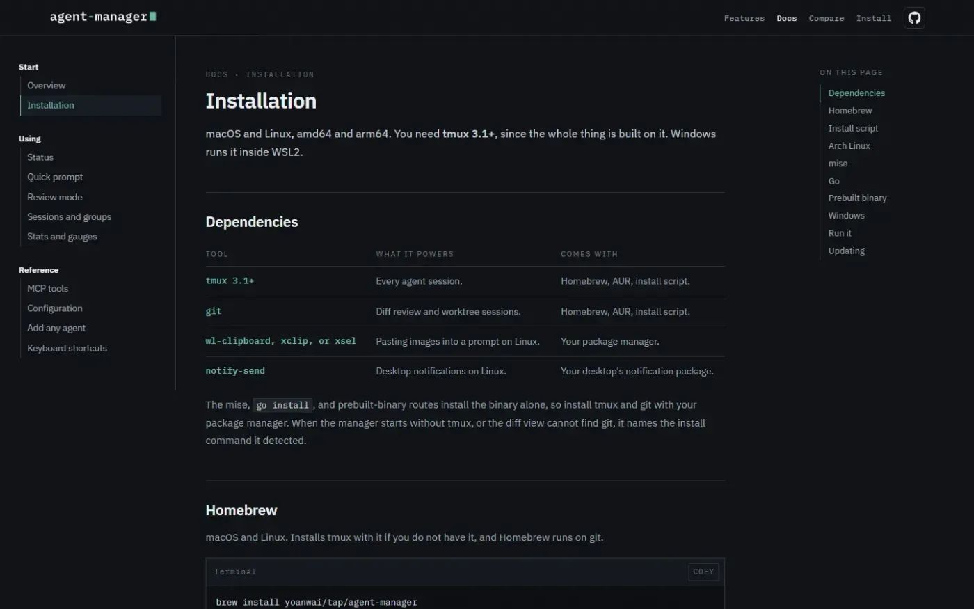 agent-manager — The fastest workflow for developing with AI — Docs page