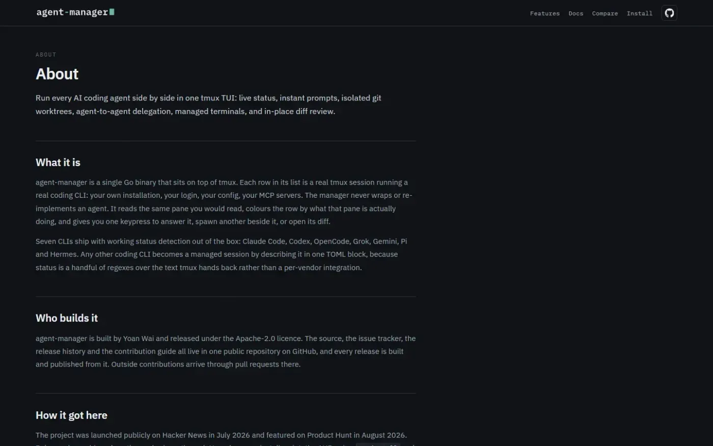 agent-manager — The fastest workflow for developing with AI — About page