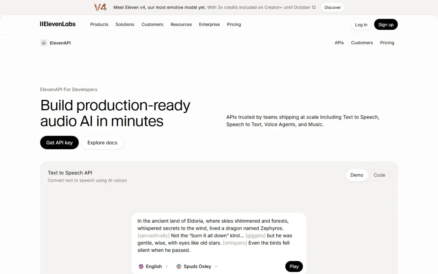 Elevenlabs — Api page