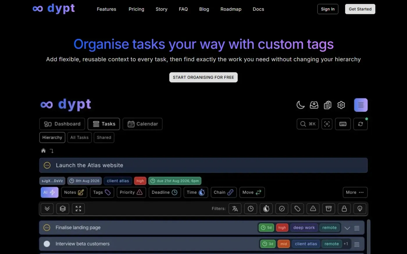 Dypt — Features page