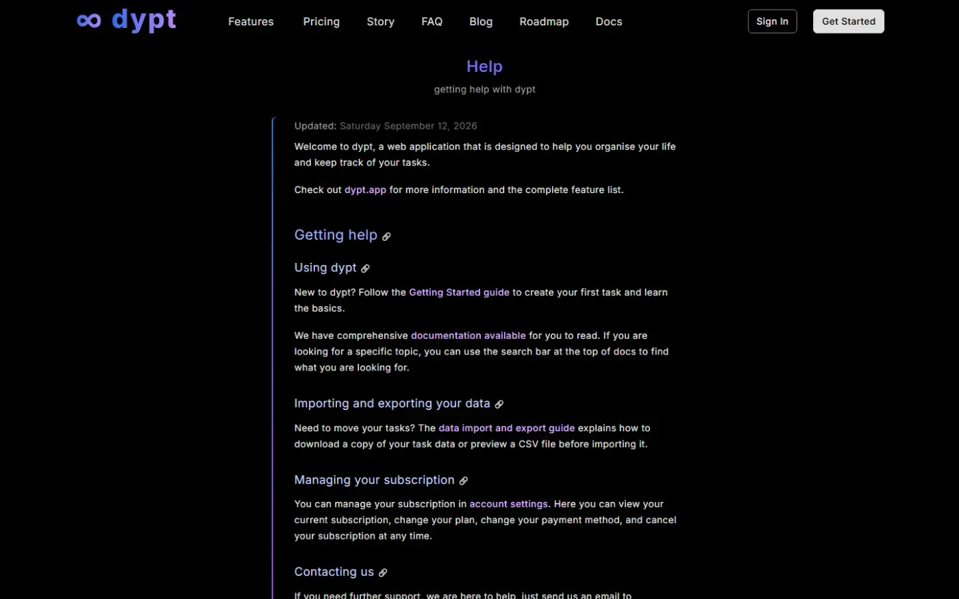 Dypt — Help page