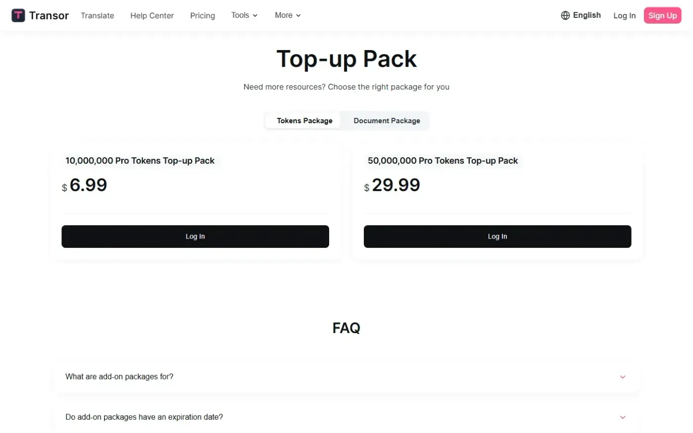 Transor — Products page
