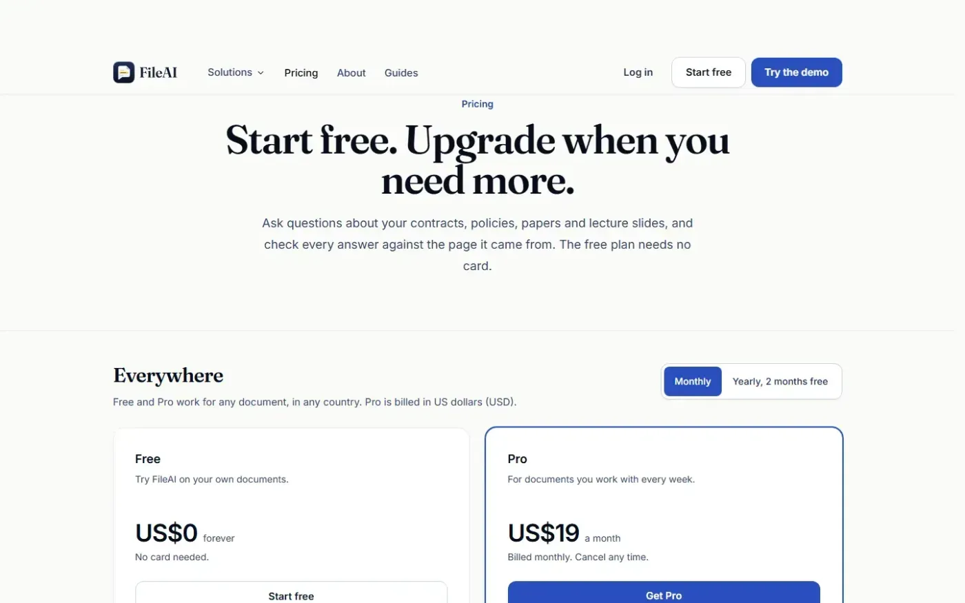 Fileai — Pricing page