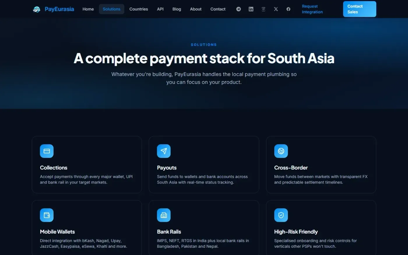 PayEurasia — Secure payment solutions for global high-risk businesses — Solutions page