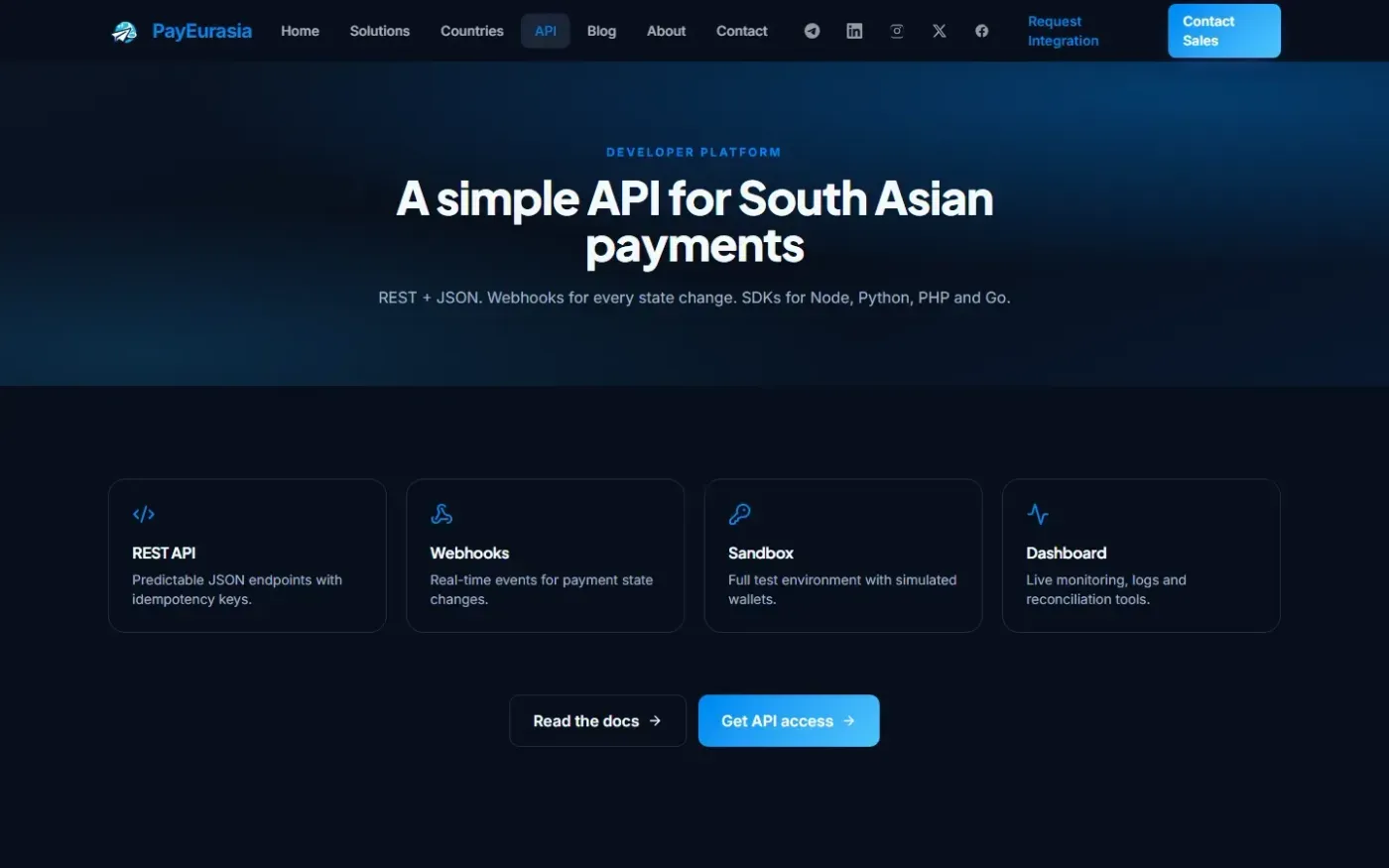 PayEurasia — Secure payment solutions for global high-risk businesses — Api page