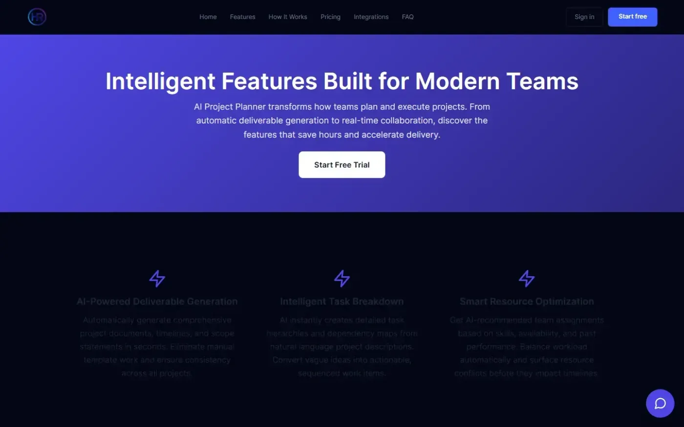Projectplanner — Features page