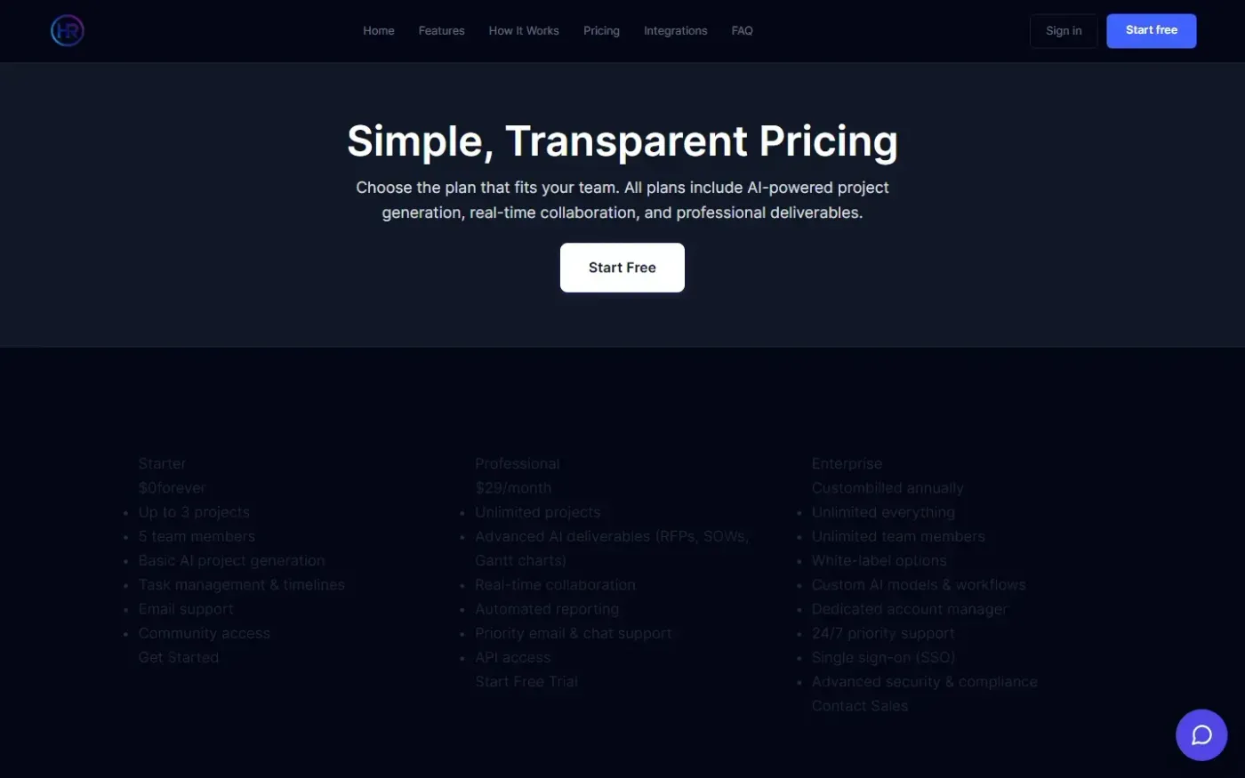 Projectplanner — Pricing page