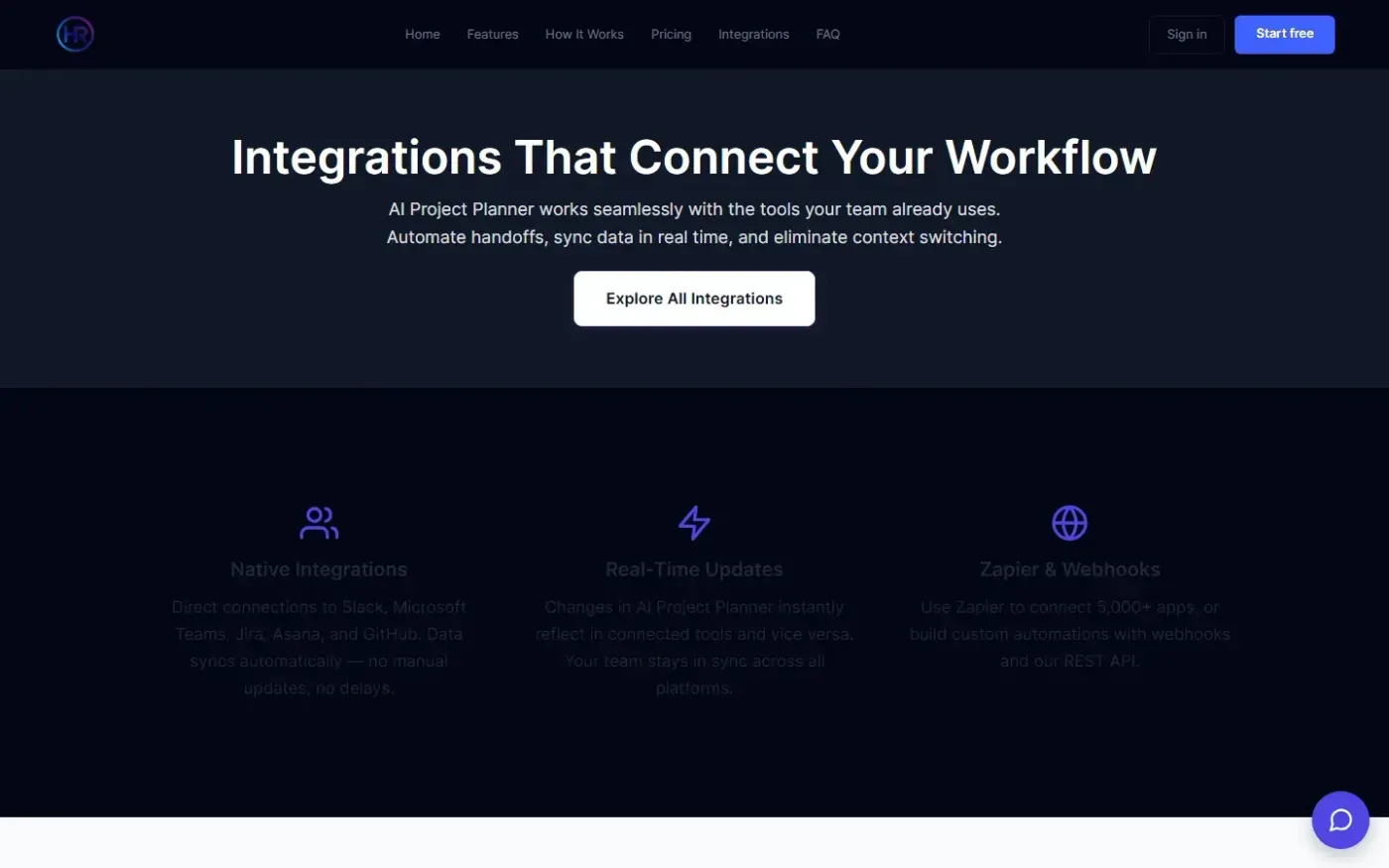 Projectplanner — Integrations page