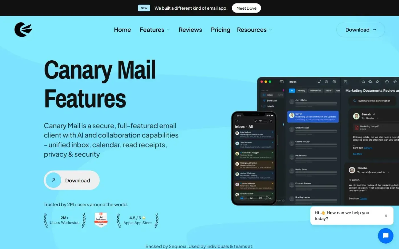 Canarymail — Features page