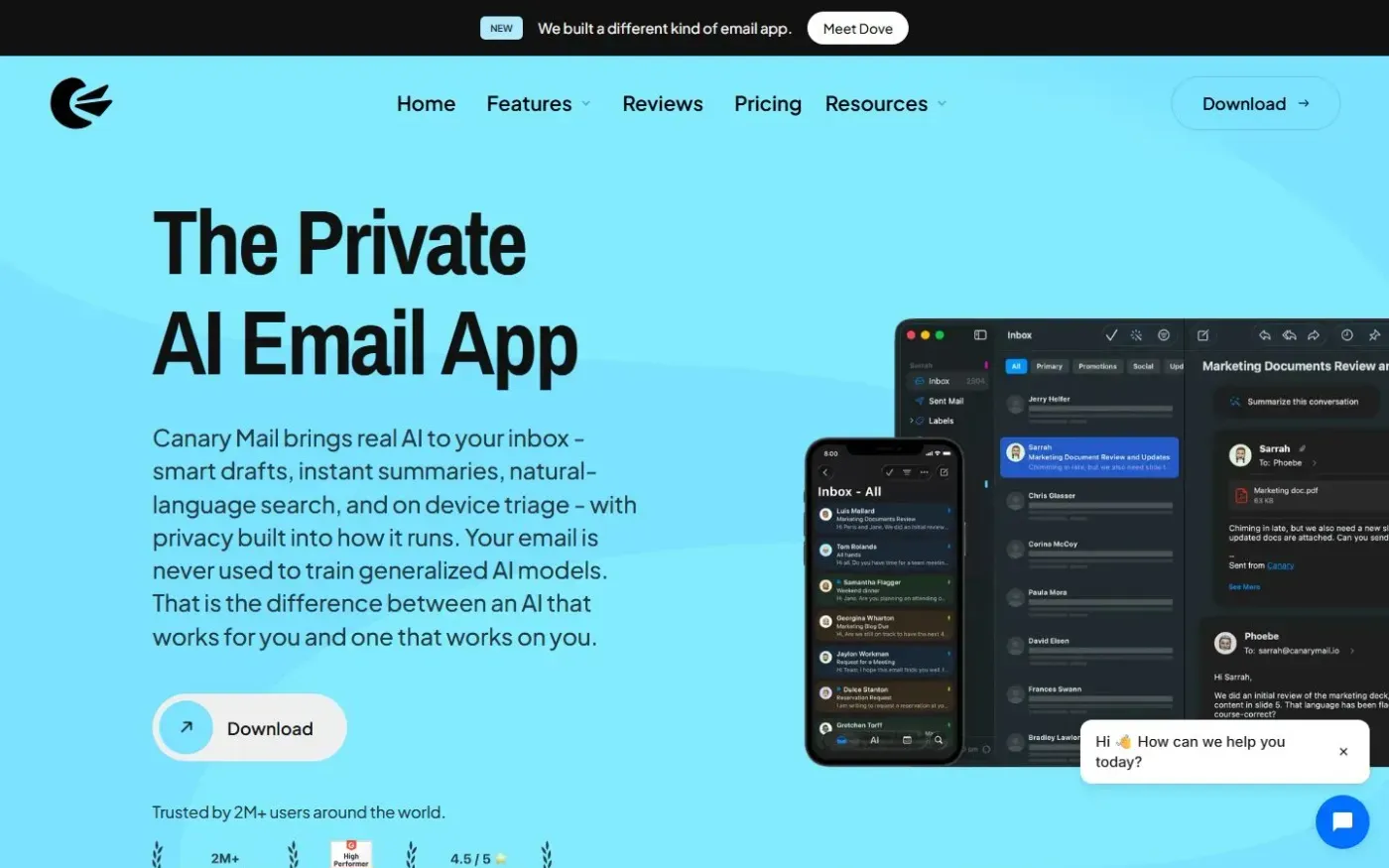 Canarymail — Features page