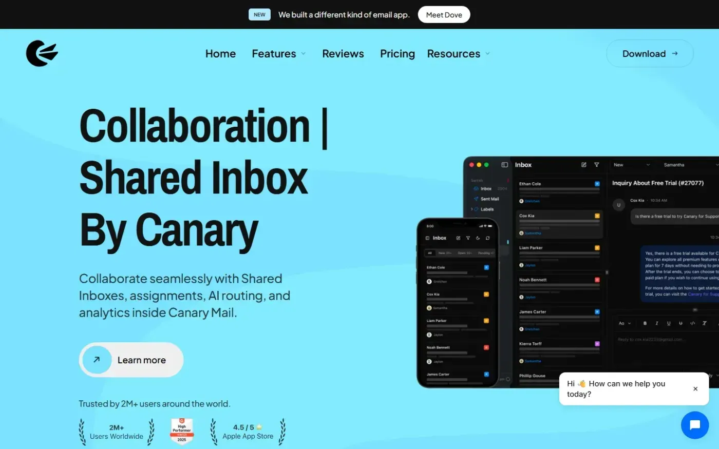 Canarymail — Features page