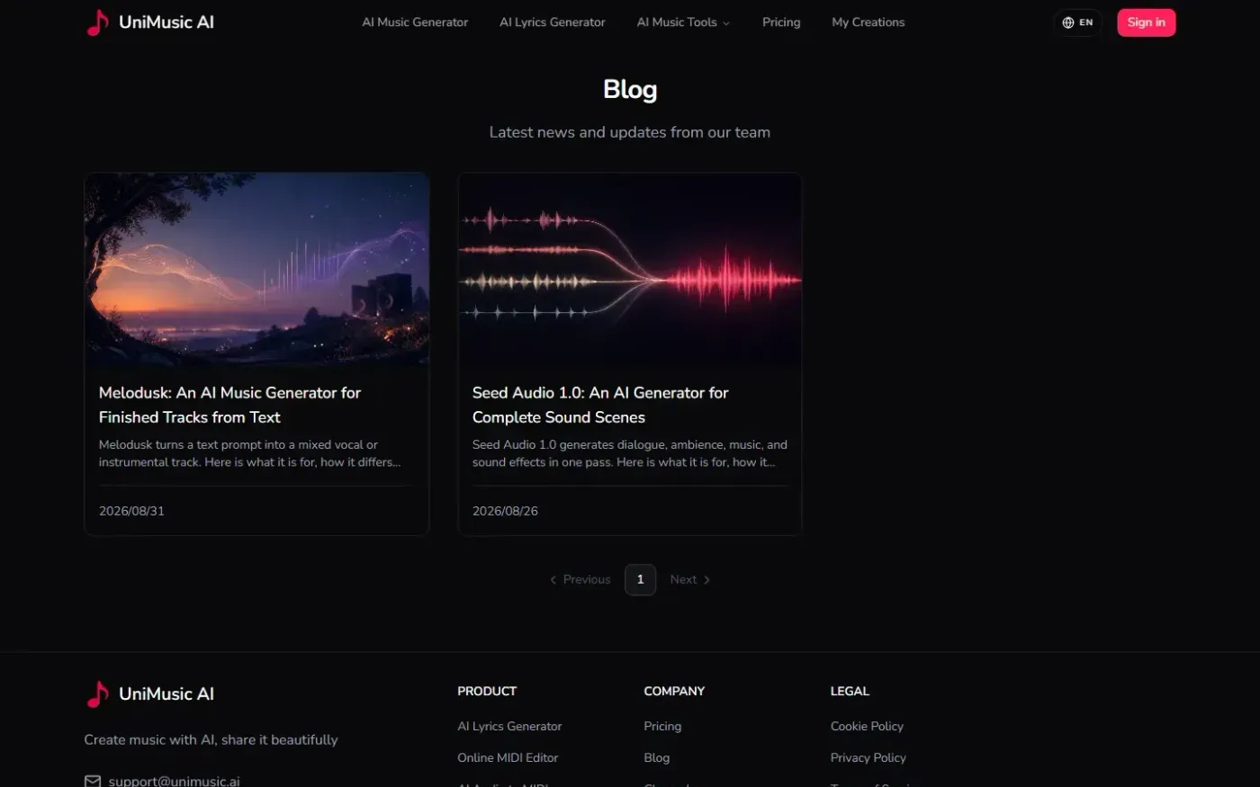 Unimusic — Blog page