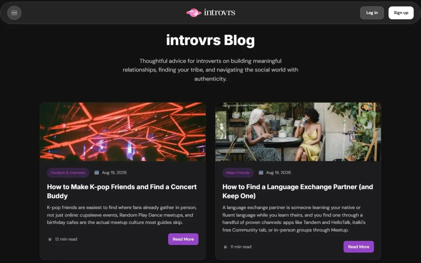 Introvrs — Blog page